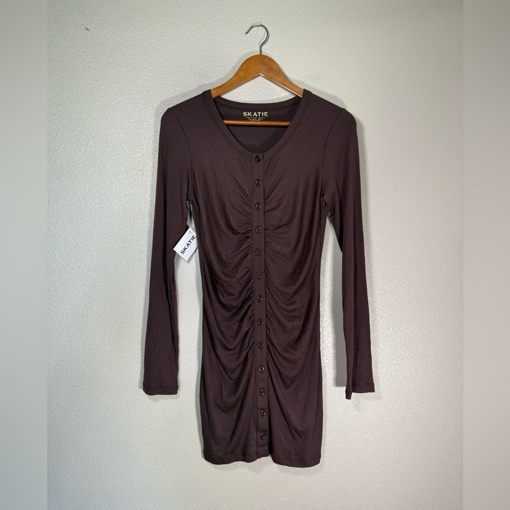 NWT Skatie Ribbed Button Down Long Sleeve Mini Dress Size Medium K8